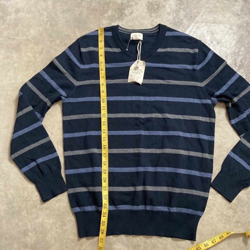 Bowen Wright Sweater Mens Size Medium Striped V Neck Blue Gray Cotton - Picture 4 of 11